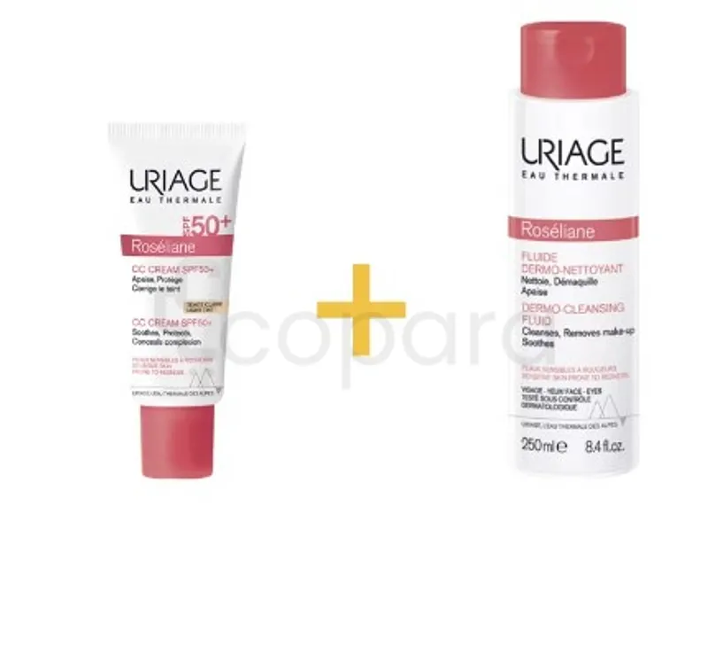 URIAGE ROSELIANE CC CREME SPF50 TEINTE CLAIRE 40ML + DERMO NETTOYANT 250ML