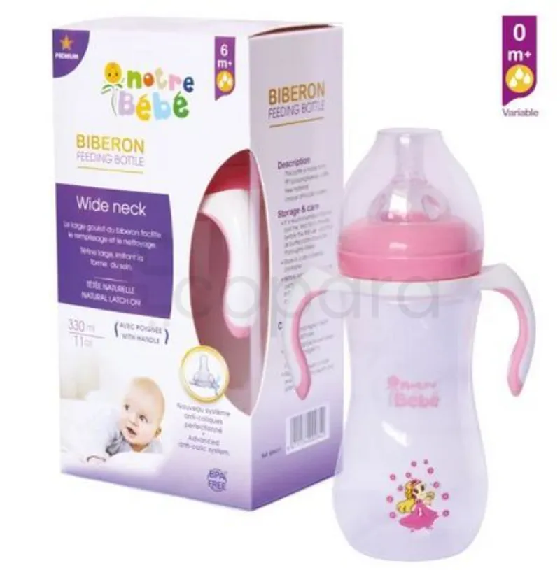 NOTRE BEBE BIBERON PREMIUM PLASTIQUE AVEC POIGNEE +6MOIS 330ML