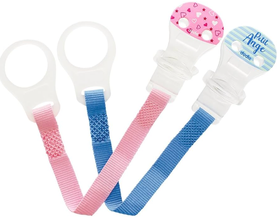 DODIE ATTACHE SUCETTE RUBAN BLEU ANGE ROSE CŒUR