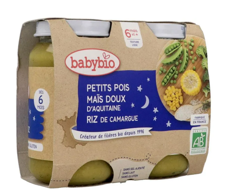 BABYBIO PETIT POT PETITS POIS MAIS RIZ 2*200G