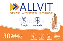ALLVIT 12 VITAMINES 6 MINERAUX GINSENG BOITE DE 30 GELULES