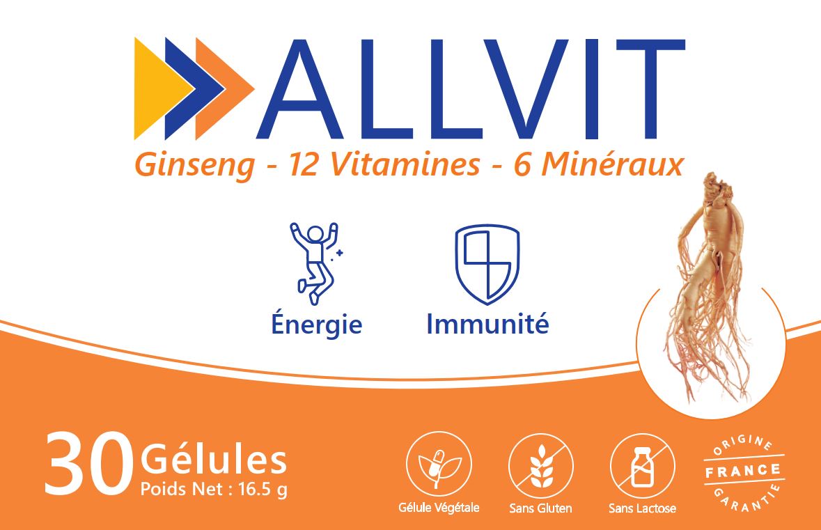 ALLVIT 12 VITAMINES 6 MINERAUX GINSENG BOITE DE 30 GELULES