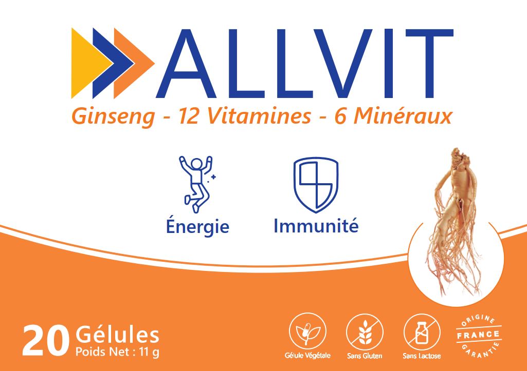 ALLVIT 12 VITAMINES 6 MINERAUX GINSENG BOITE DE 20 GELULES